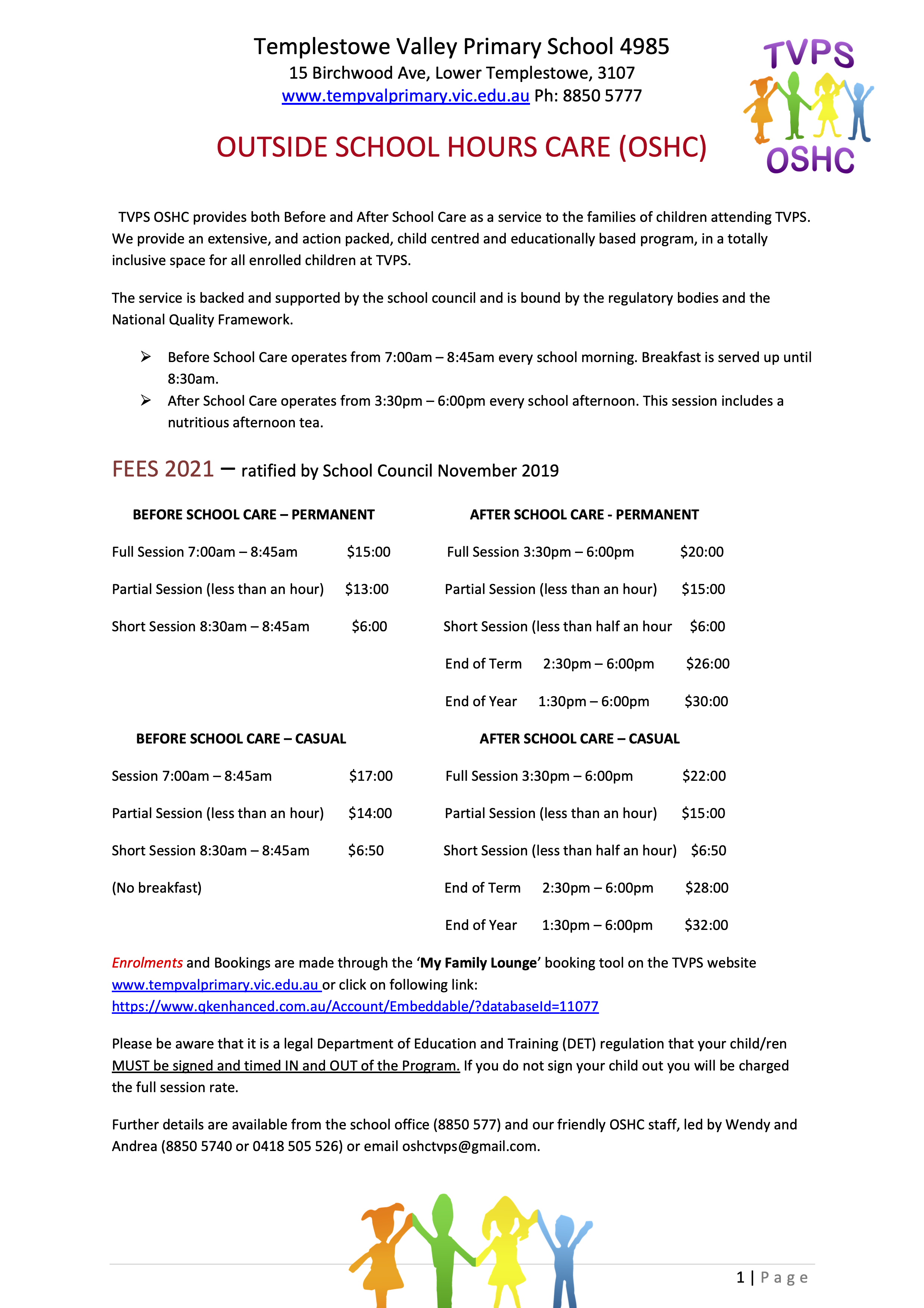 Templestowe Valley Primary School OSHC blog and fees 2021